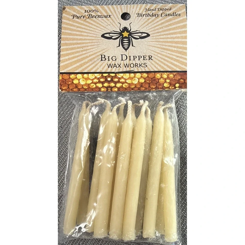 12ct 100% Pure Beeswax Hand Dipped Birthday Candles ~ Big Dipper Wax Works Tan
